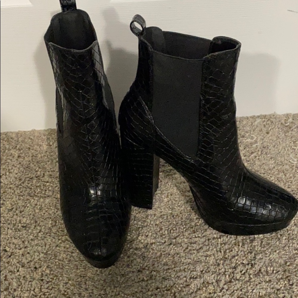 Snake skin platform booties. Too big on me.